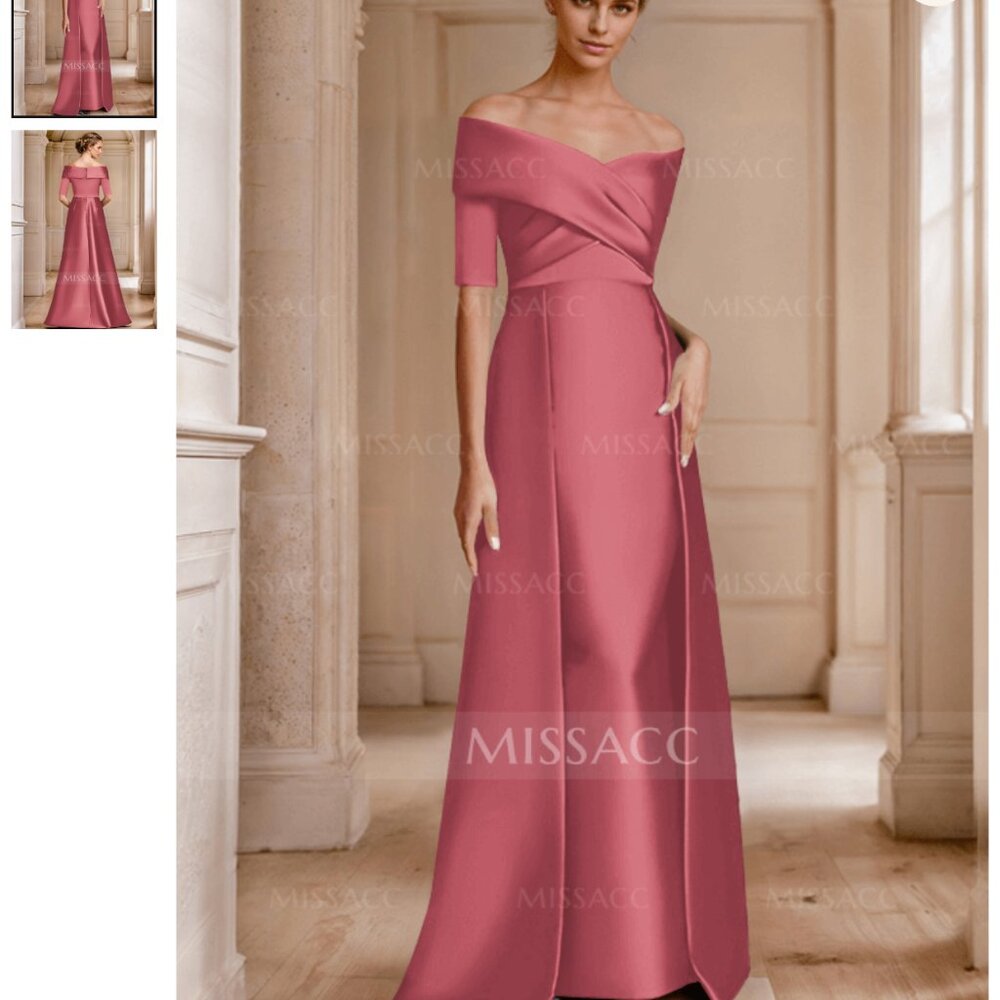 Elegant A-Line Off-The-Shoulder Satin Evening Dresses With 1/2 Sleeves Wedding
